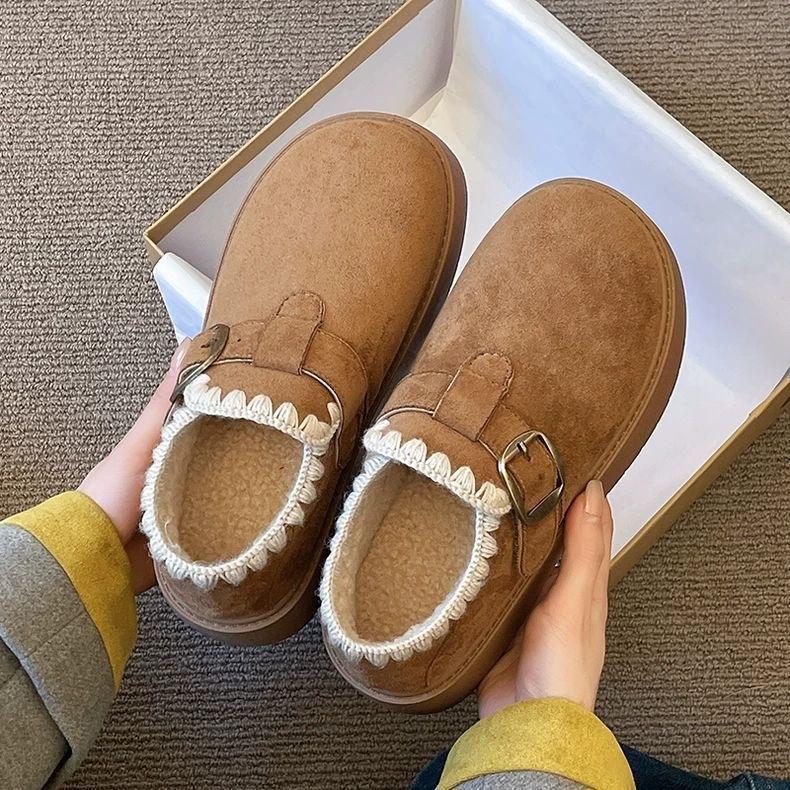 Thick-soled velvet fashionable warm Birkenstocks winter new one-pedal low-top snow boots cotton shoes loafers