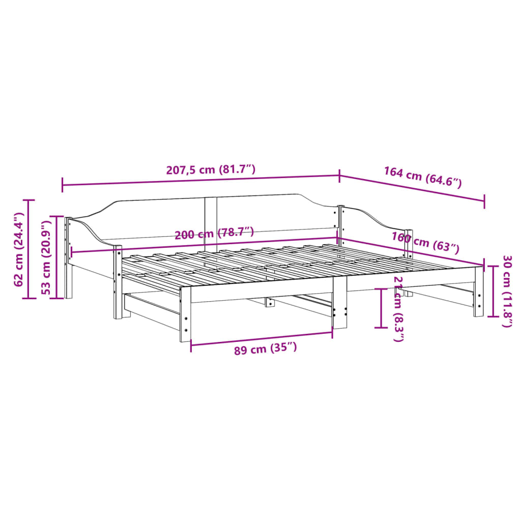 Extendable Daybed in Wax Brown 80 x 200 cm Solid Pine Wood