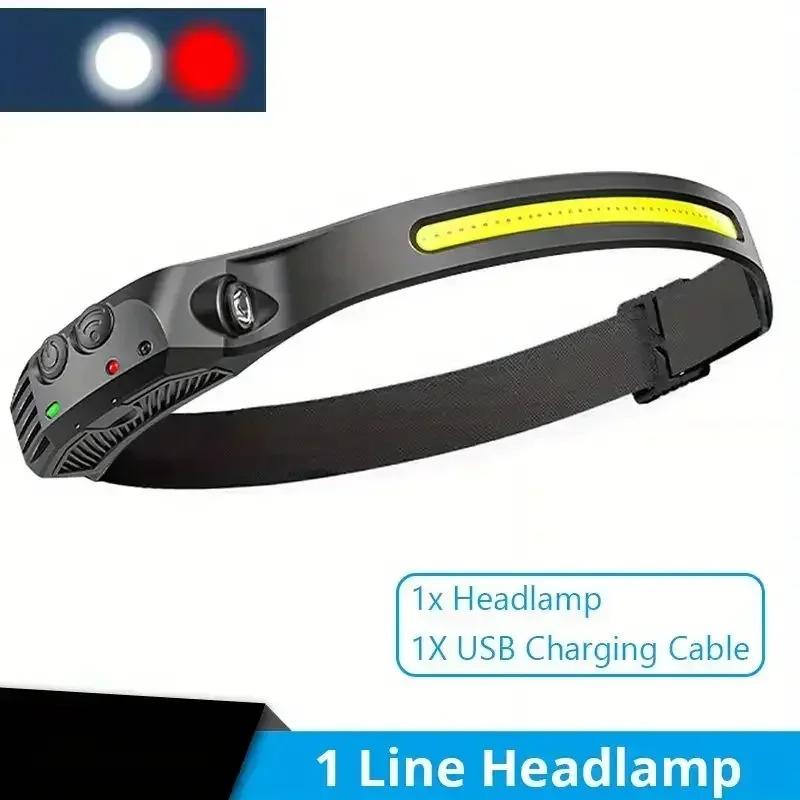 Sensor Headlamp LED Head Flashlight Rechargeable Headlight Head Torch Built-in Battery 5/6/8/10 Lighting Modes Fishing Camping Lantern
