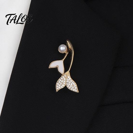 Alloy Brooch for Women Pearl Fishtail Pin, Strong Buckle Design, Sturdy Electroplated Fashion Accessory Finish Brooch, Marine Style Coats Shirts Bags