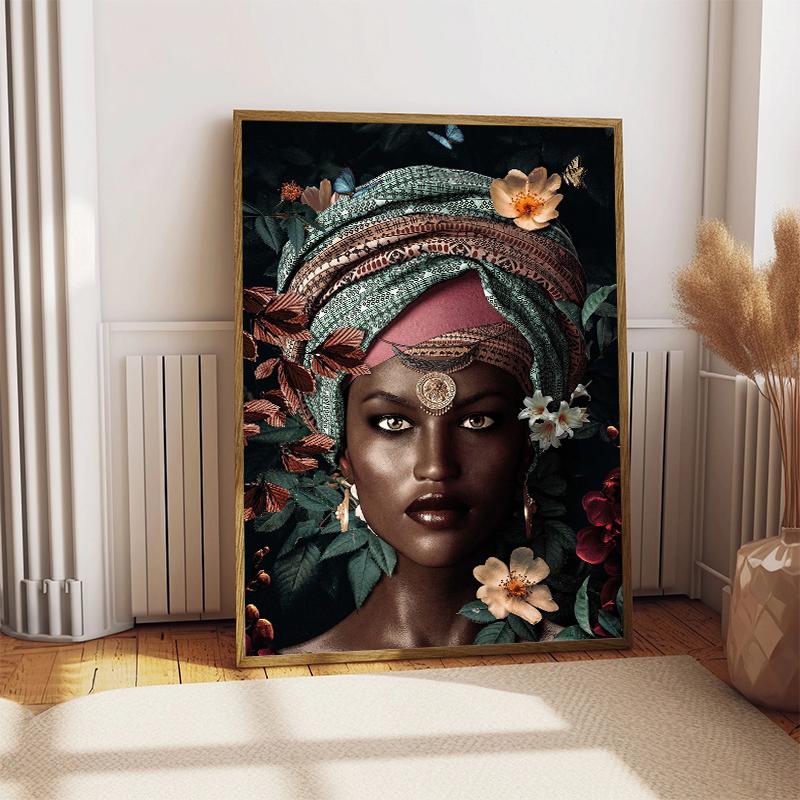 African Woman Canvas Paintings African Girl with Flower Art Posters and Prints Wall Art Pictures for Living Room Decor Cuadros