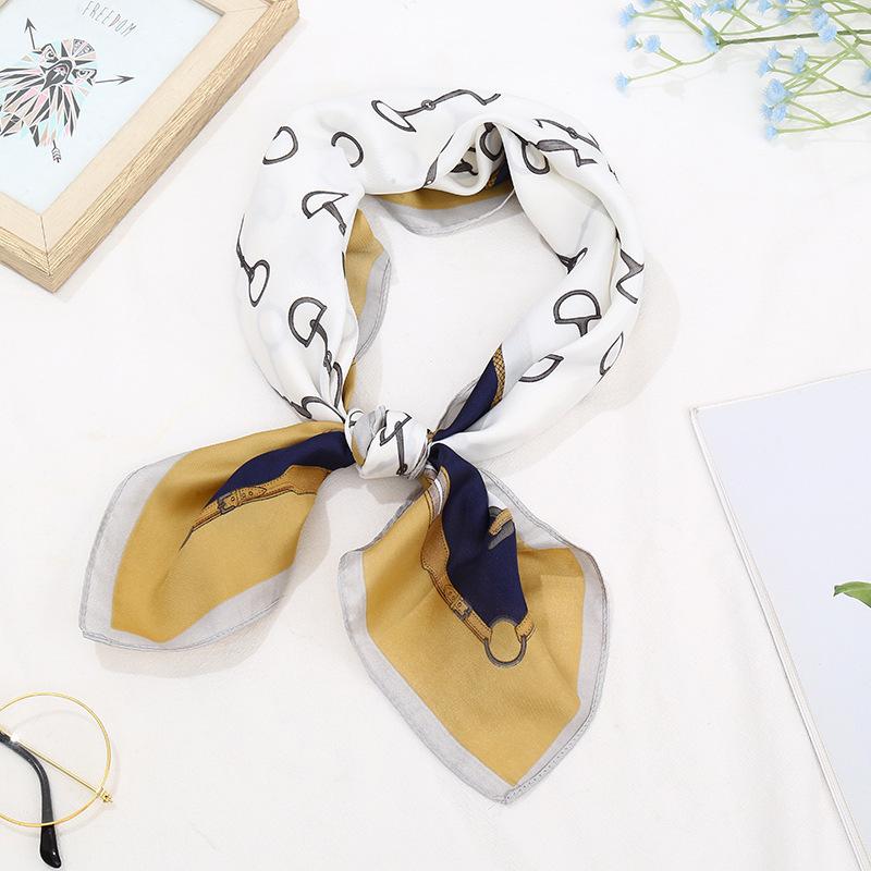 Retro Print Imitation Silk Neck Scarf for Women - Versatile High-End Neck Protector