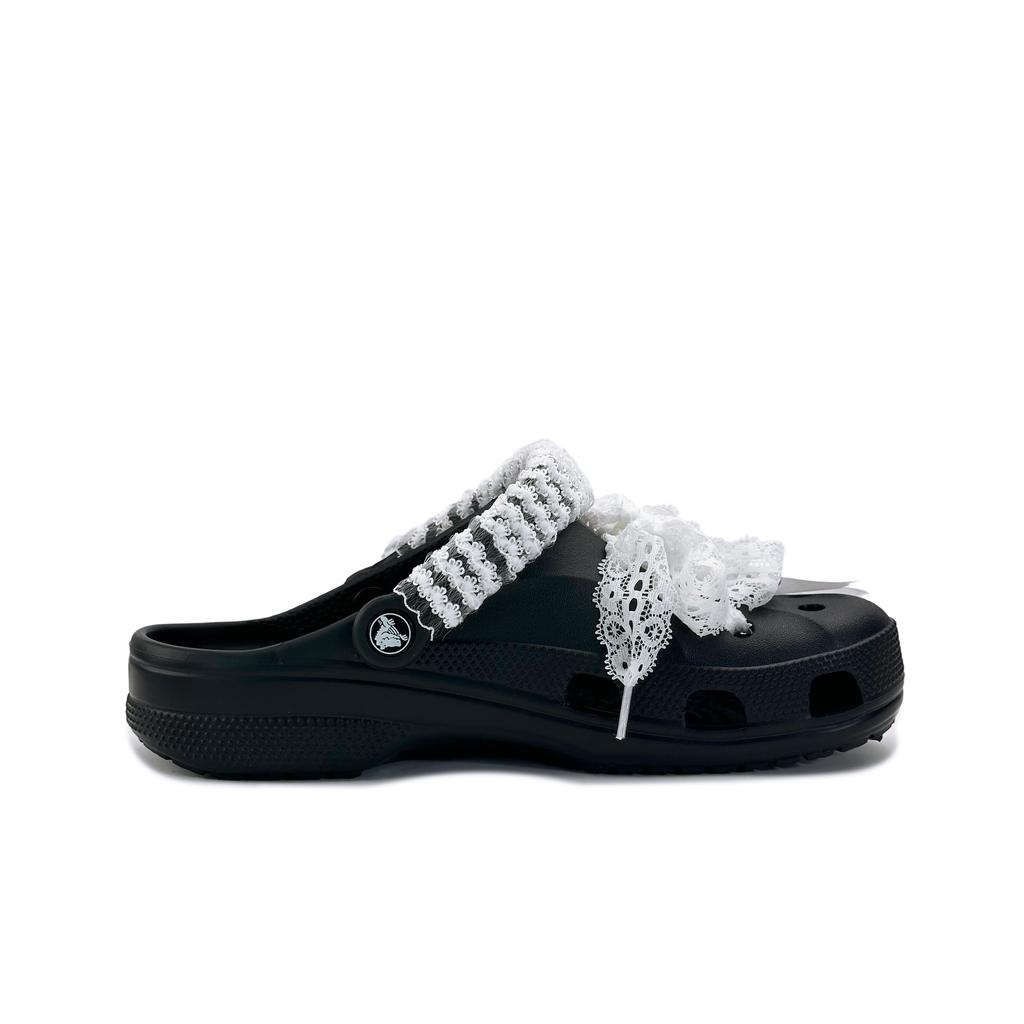 Crocs Baya Classic Clog EVA Butterfly Fashion Cool Girl Lace Bow Hole Shoes Women Black