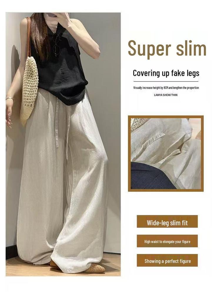 Tencel Leinen Weite Scherenbein Hose: 2026 Frühling/Sommer Dünn Kordelzug Drapierung Lässiger Stil