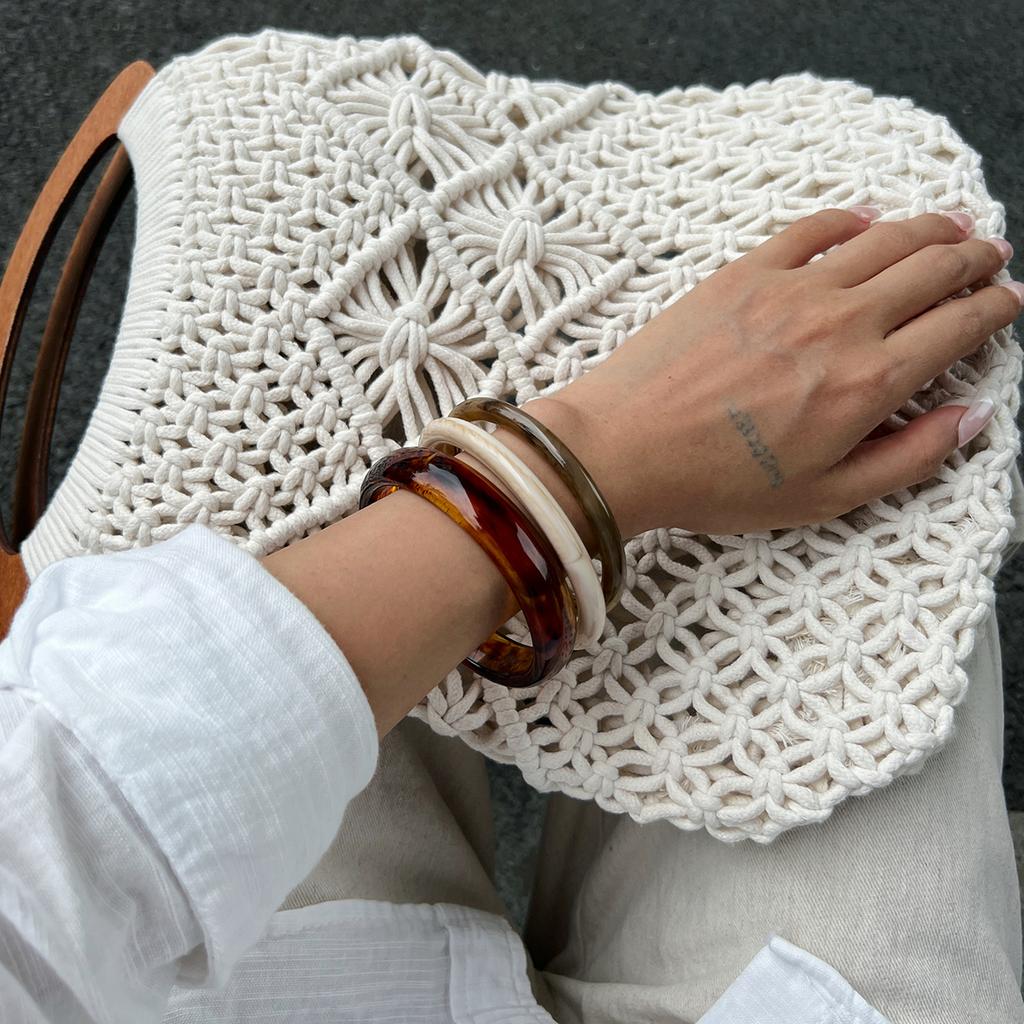 Ingemark 3 Styles Boho Simple Resin Plastic Bracelets for Women Fashion Statement Vintage Round Geometric Bangles Daily Jewelry