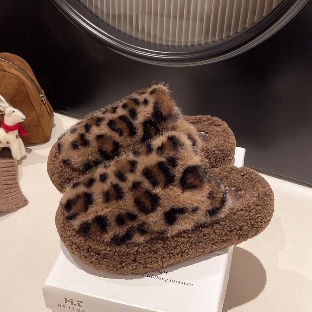 Furry Home Foreign Embroidery Versatile Furry Slippers Women's Korean Edition Platform Slippers Tide Shoes