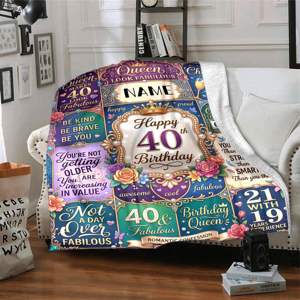 Happy 40Th Birthday Celebration Blanket Personalized Name Soft Warm And Versatile For Sofa Bed Office And Travel Machine Washable Comfortable In All