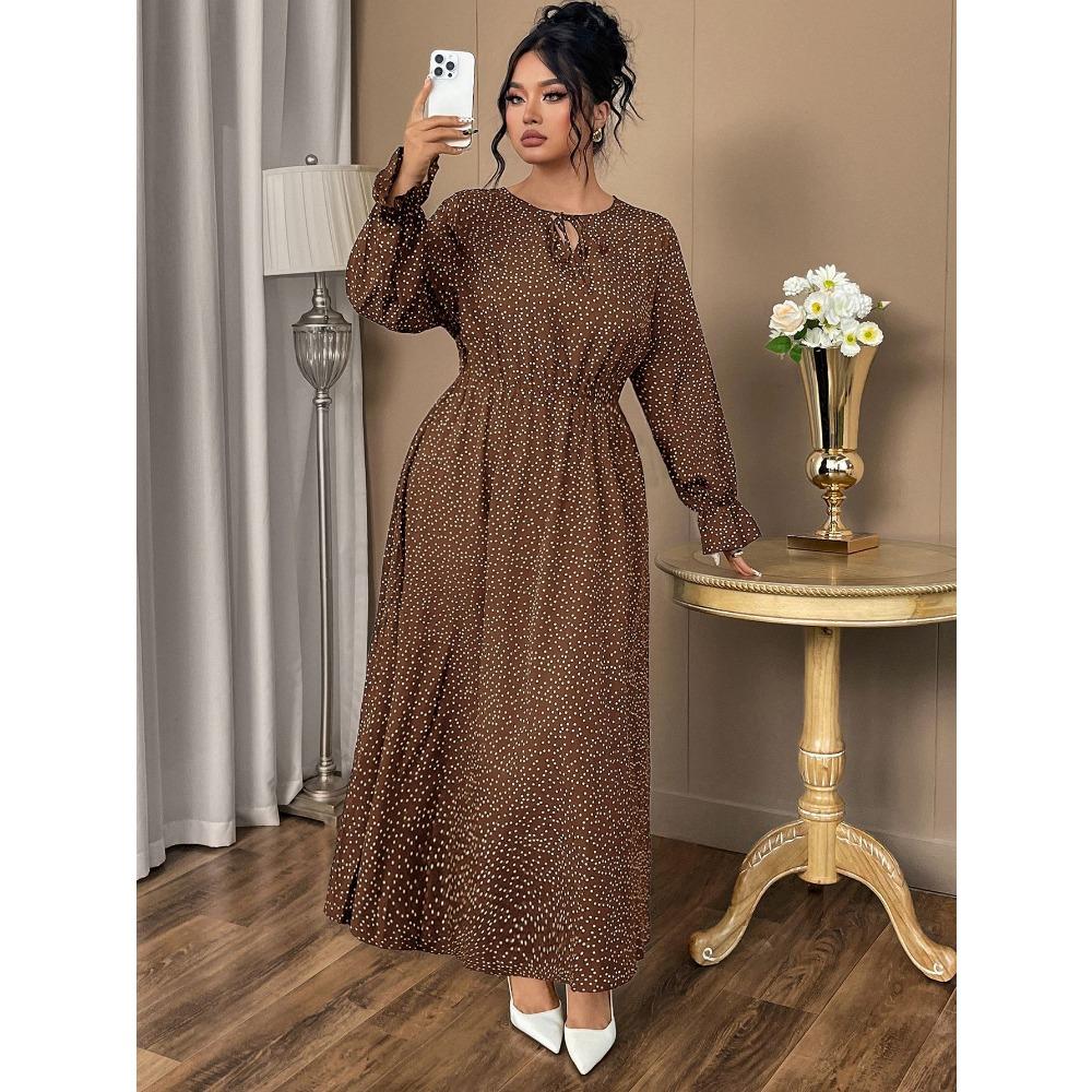 Plus-size Women's Polka Dot Loose Long-sleeved Dress