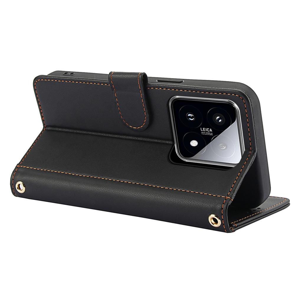 For Xiaomi 14T Case PU Leather Stand View Phone Wallet Cover with Shoulder Strap