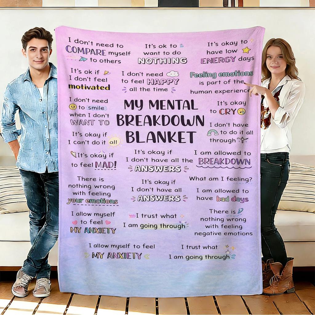 Mental Breakdown Motivational Word Flannel Blanket Soft Cozy Throws Travel Use