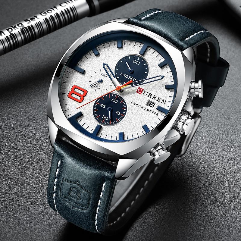 CURREN8324 Top Brand Men's Sport Watch Men Leather Chronograph Quartz Wristwatch Calendar Male Clock Relogio Masculino