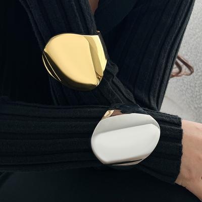 Punk Minimalist Glossy Oval Cuff Bangles For Women Statement Irregular Wide Big Bangle Bracelet Men Party Fashion Jewelry