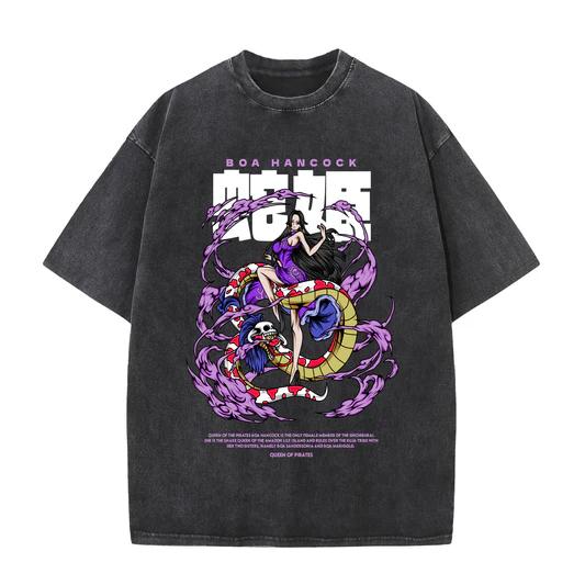 Japanese Anime One Piece Retro Washed Tshirt Men and Women Summer Harajuku YK Clothing Round Neck Short Sleeved Tshirt Unisex