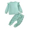 2-piece Baby Girl Clothes Newborn Outfits Cute Long Sleeve Ruffle Tops Print Pants Sets Infant Toddler Pajamas Set for Girls