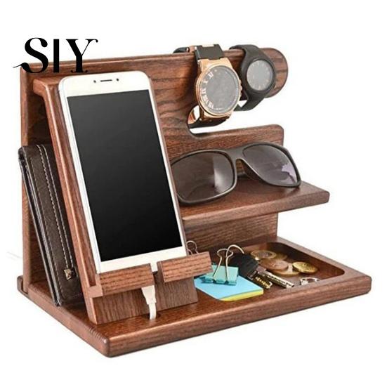 Univerzální stojan na nabíjení telefonu Dřevěný stolní organizér Stojan Stabilní Pevný Držák Design s drážkou Mobilní pro domácí místnost Kompatibilní