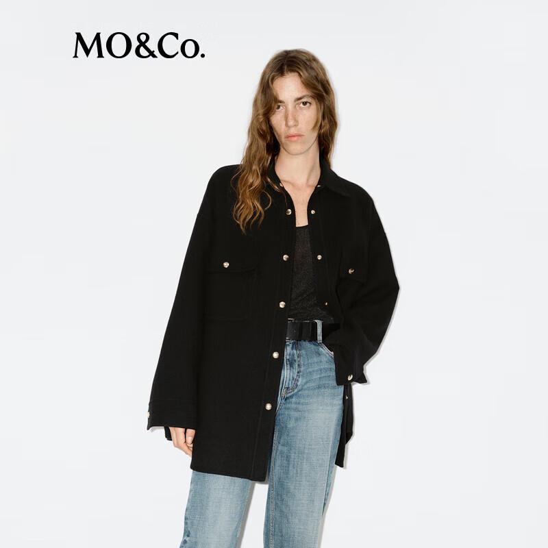 MO&Co. Merino Wool Shirt Collar Drop Shoulder Double-Faced Coat