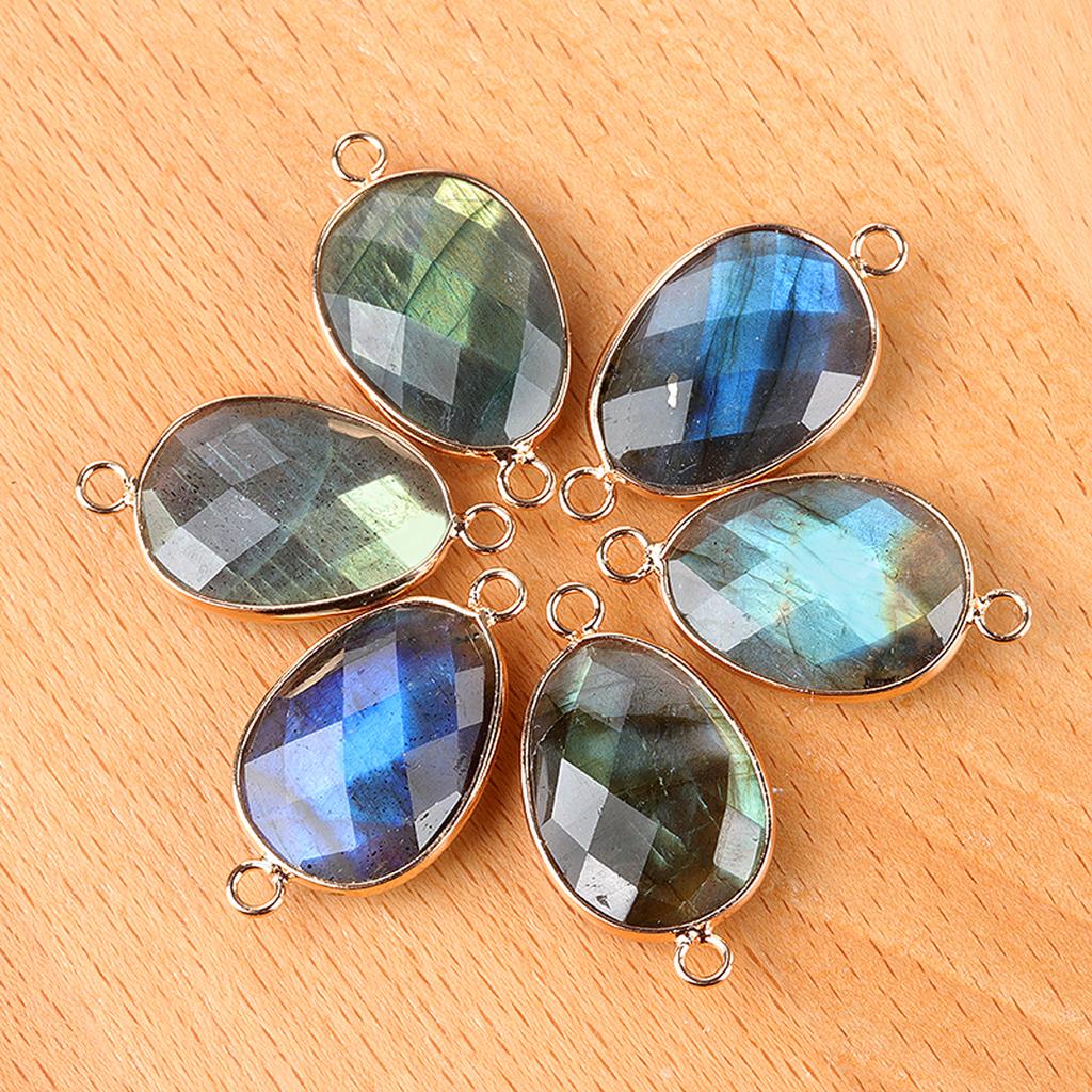 1Pc, Natural Crystal Agate Faceted Irregular Link Connector 23*18mm Zinc Alloy Wrapped Double Ring Stone Charm For Handmade Jewelry Craft Supplies
