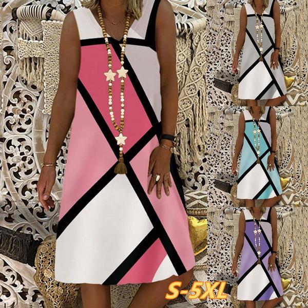 

Женское повседневное платье без рукавов на весну и лето в стиле пэчворк с принтом длиной до колена и принтом