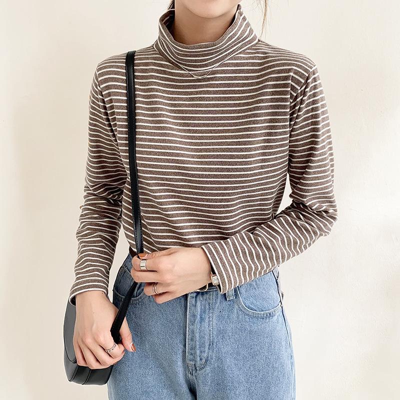 

Women s Striped Half-High Neck Base Layer Top - Cozy Autumn/Winter Korean Style Innerwear One Size 80-130 jin