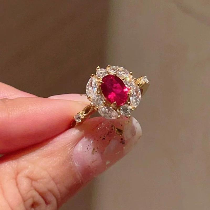 

Luoxi Temple 2024 S925 Silver Pigeon Blood Red Oval Ring 5x7mm European & American Fashion Size 8