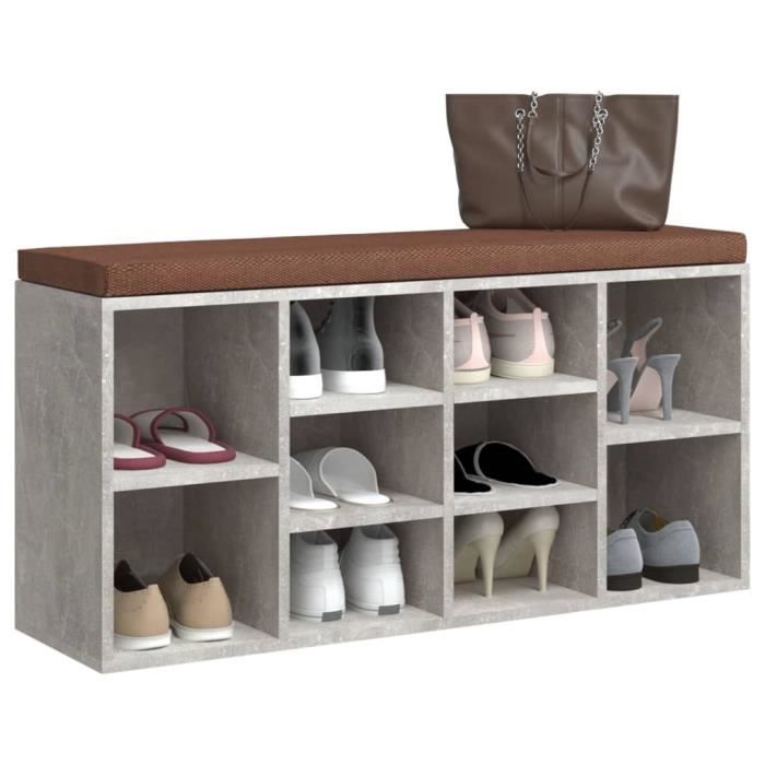 342610 vidaXL Banc à chaussures Gris béton 103x30x48 cm Bois d'ingénierie