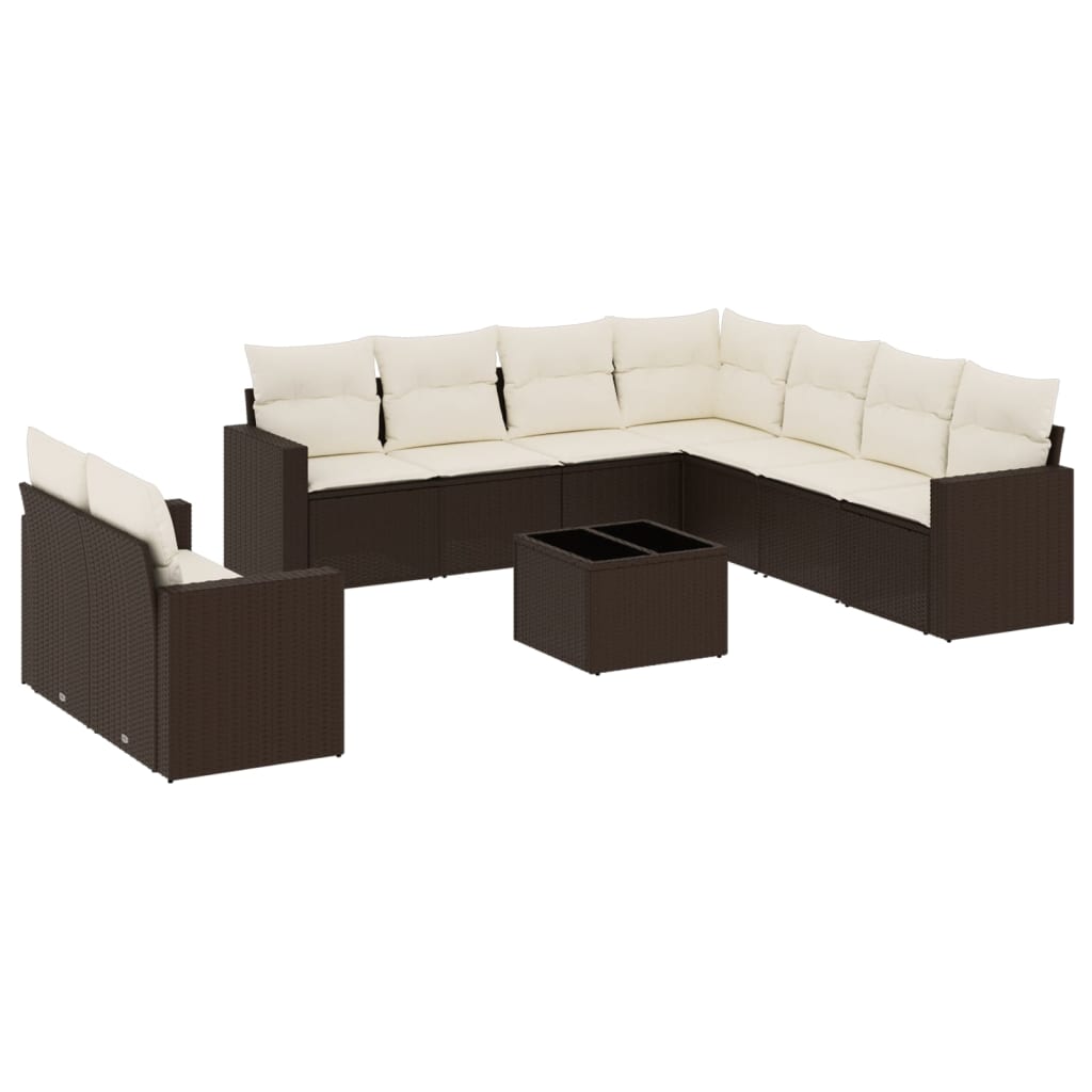 Vidaxl 10-Cz. Garden Furniture Set With Cushions, Brown Polyrattan