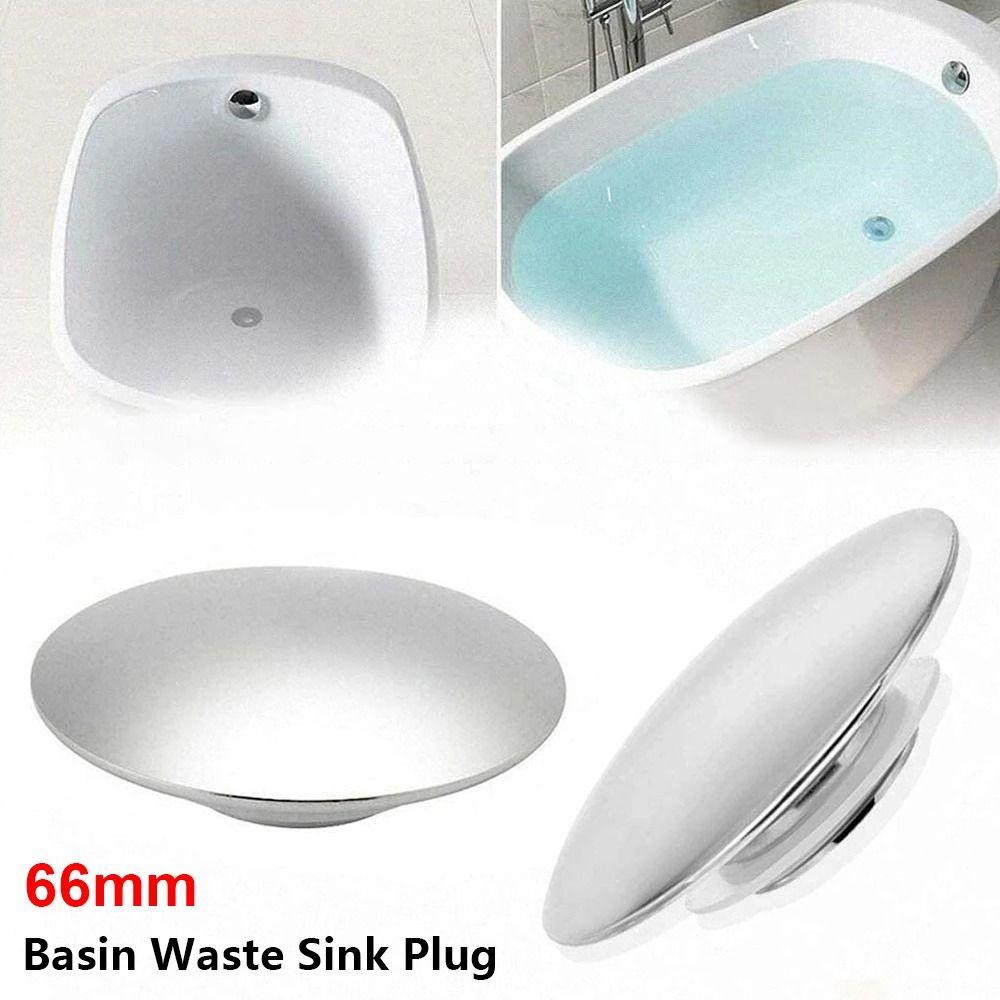 1Pcs Push Button Waste Sink Plug Silver Alloy Drain Stopper 66mm Click Clack Basin PopUp Cap Replacement Part for Bathroom Sink