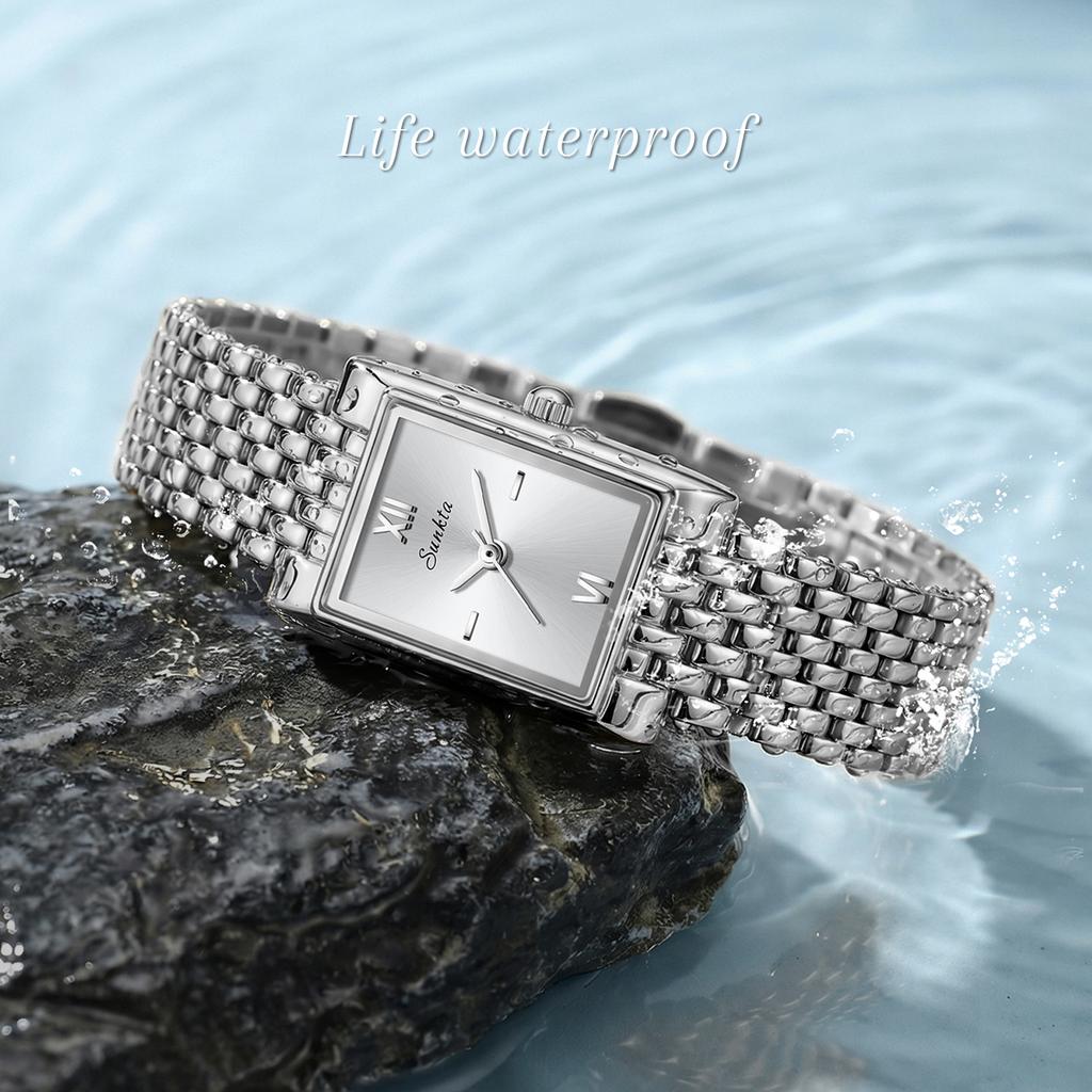SUNKTA Elegante Damen Uhr Mode Gold Quarz Armbanduhr Quadratisches Zifferblatt Wasserdicht Stahl Luxus Uhren Damen Geschenk Reloj Mujer