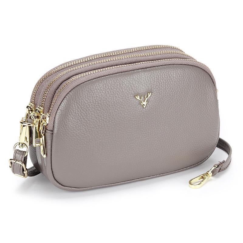 

2024 Маленькая сумка через плечо из натуральной кожи для женщин, первый слой из коровьей кожи, сумки через плечо, три слоя, сумка на молнии, женский кошелек серый