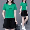 Women's Crew Neck Short Sleeve Letter Print Loose Fit Cotton Tracksuit Short Sleeve Top Elastic Waist Short Pants