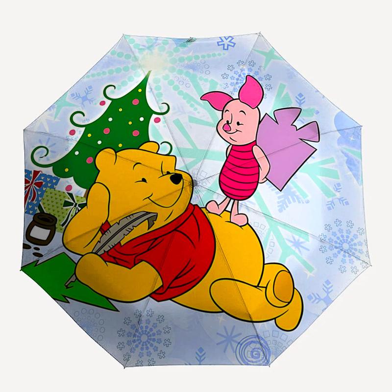 Ombrello da Viaggio a Tema Winnie the Pooh e Amici - 8 Stecche, Apertura e Chiusura Automatiche, Design Pieghevole Portatile, Ombrello Compatto ed Elegante