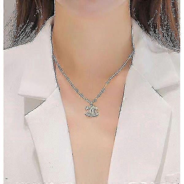 Cc Pendant with Necklace High Quality Temperament Pendant with Necklace Simple and Versatile Silver