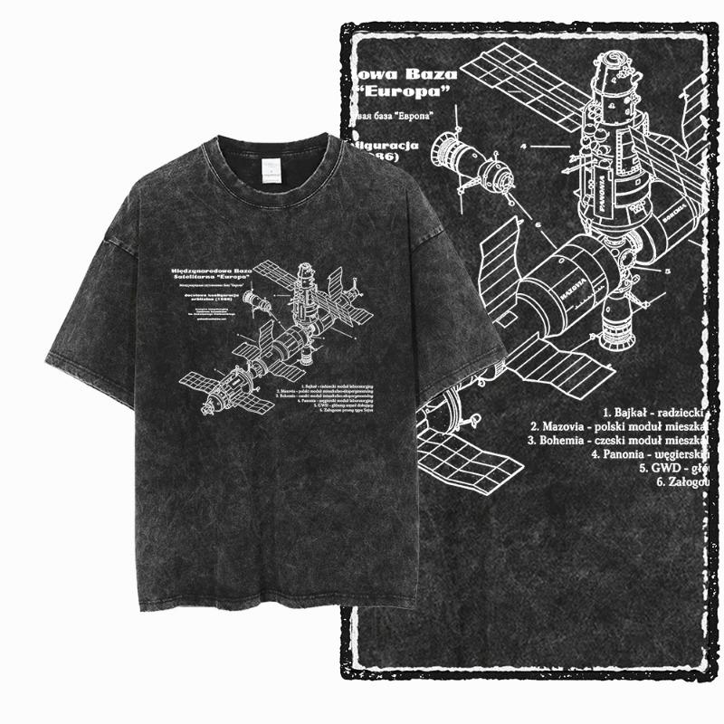 SA ASTRONAUT SPACE THEMES Printed  Acid Washed Graphic Unisex T Shirt Cool Streetwear Men Tshirts Big Size Tee for Men