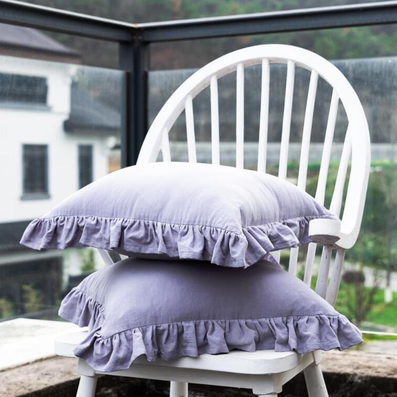 Ins Wind Ruffle Cushion Cover Solid Color Pillowcases Cotton Sofa Car Home Decorative Pillow Cover Princess Girl Room Decoration