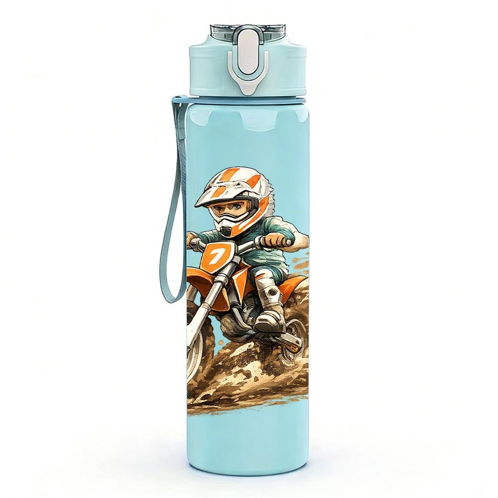 1PC Motocross Dirt Bike Rider Print 750ml Color Plastic Sports Water Bottle Leakproof Flip Straw Lid Suitable for Sports Office Home Use