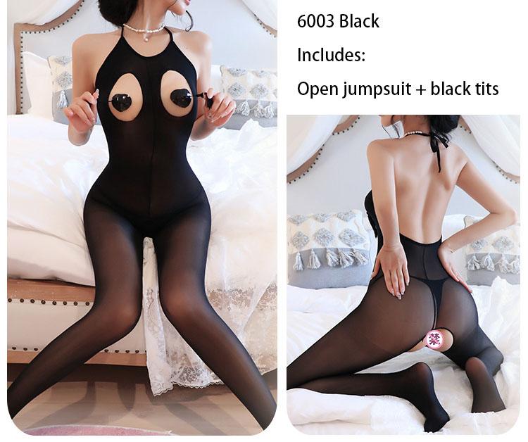 Sexy Seduction Illusion mesh Lace Open Open Cleavage Sex Net Clothes with Socks for Women Sex Underwear