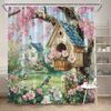 Gartenvoliere und bunte Vögel Duschvorhang Waschbar Schmutzabweisend Duschkopf Wasserdicht Polyester Badezimmervorhang