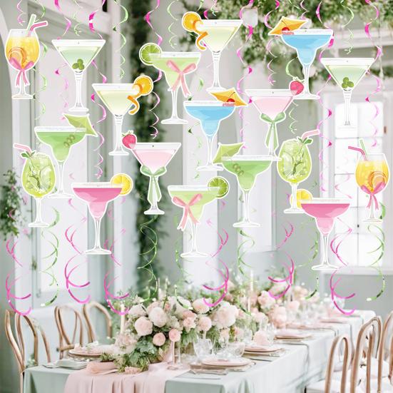 48Pcs/Set Martini Party Hanging Swirl Decoration Ceiling Hanging Streamer Spiral Decor Birthday Graduation Wedding Celebration Baby Shower Party