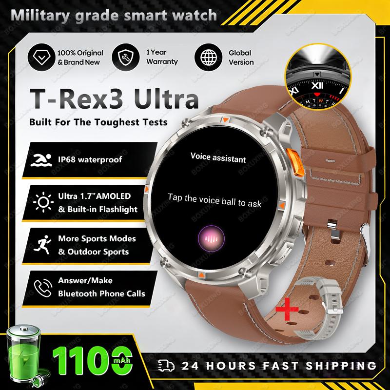New T-Rex3 Ultra Men SmartWatch 1100mAh Battery Compass LED Flashlight Heart Rate Sports Track IP68 Waterproof Smartwatches