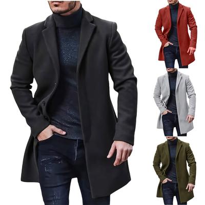 Men's British Solid Color Long Coat Fashionable Warm Woolen Overcoat