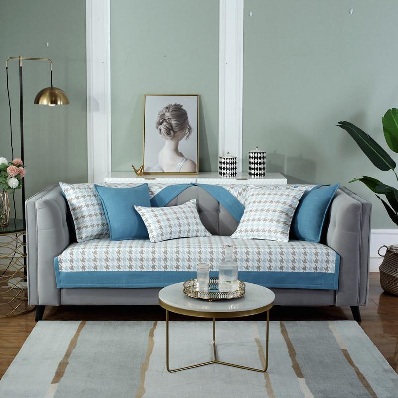 Ganzjahres Chenille Leichter Luxus Hahnentritt Sofakissen Einfache breite Kante Verschleißfester Sofakissenbezug