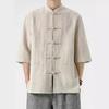 Chinese Style Men's Linen Shirt, Chinese Style Tang Suit, Cotton and Linen Men's Three-quarter Sleeve Shirt, Summer Retro Stand-up Collar