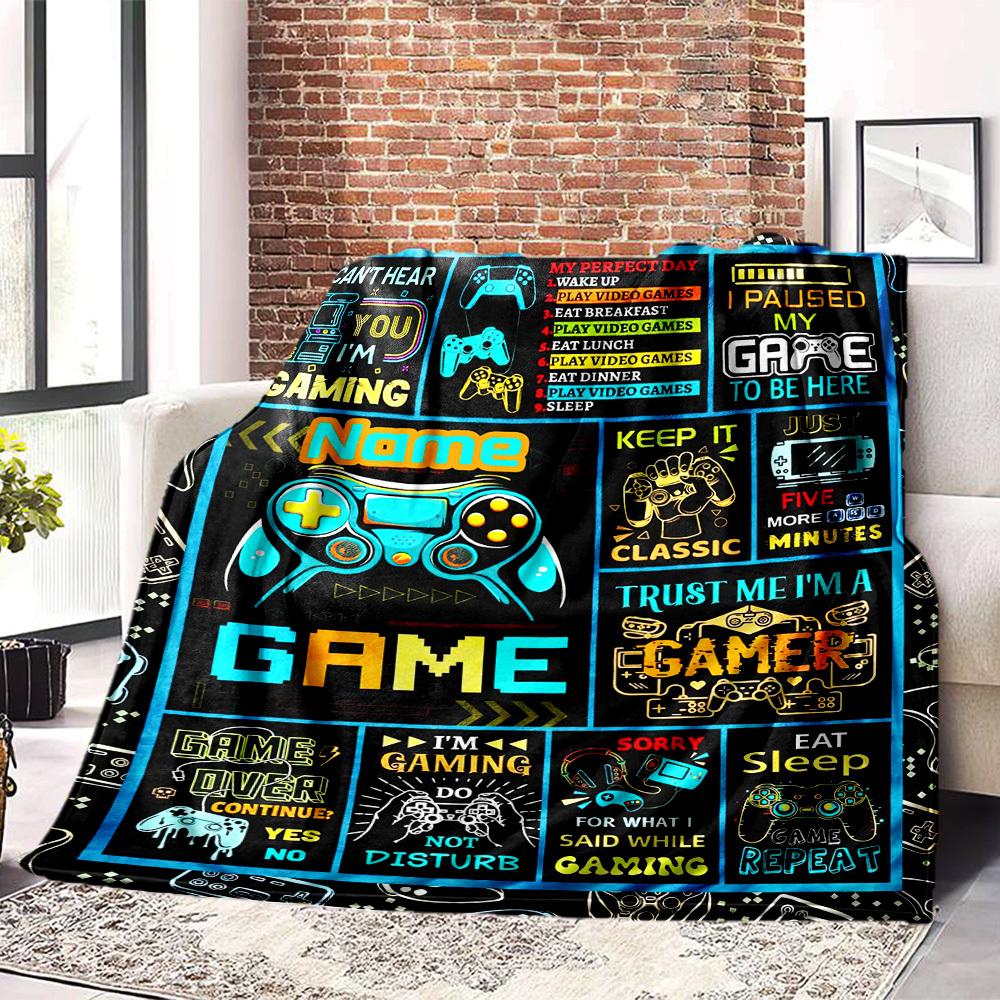 Video Game Lover'S Quilt Gaming Quotes And Controllers Multipurpose Blanket Name Soft Warm Cozy Throw For Sofa Couch Office Bed Picnics Four Seasons