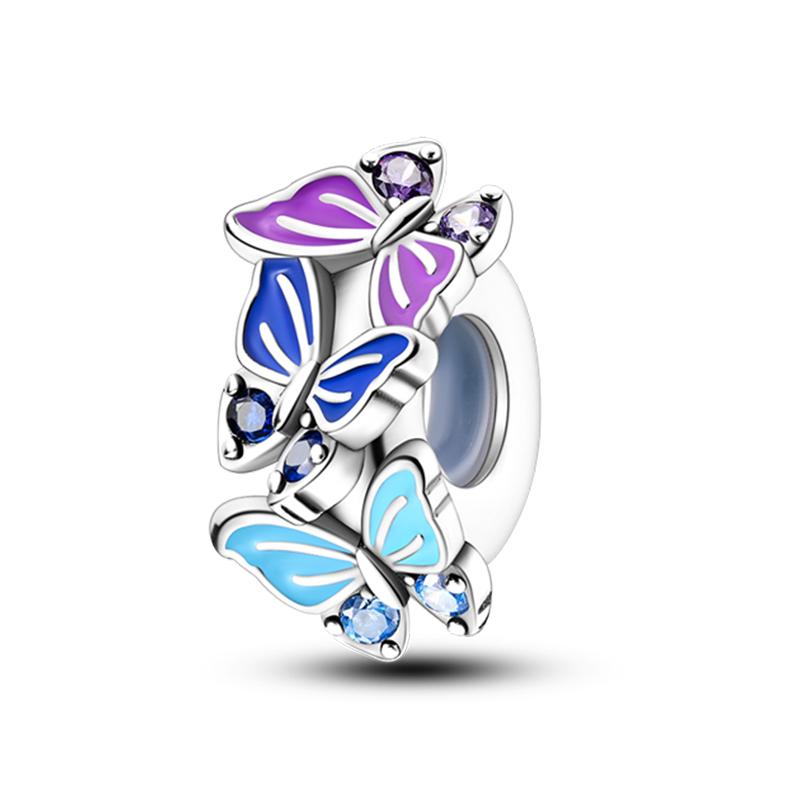 100% 925 Silver Rainbow Zircon Colorful Butterfly Dragon Shaped Silicone Stopper Charms Beads Fit DIY Bracelets Jewelry
