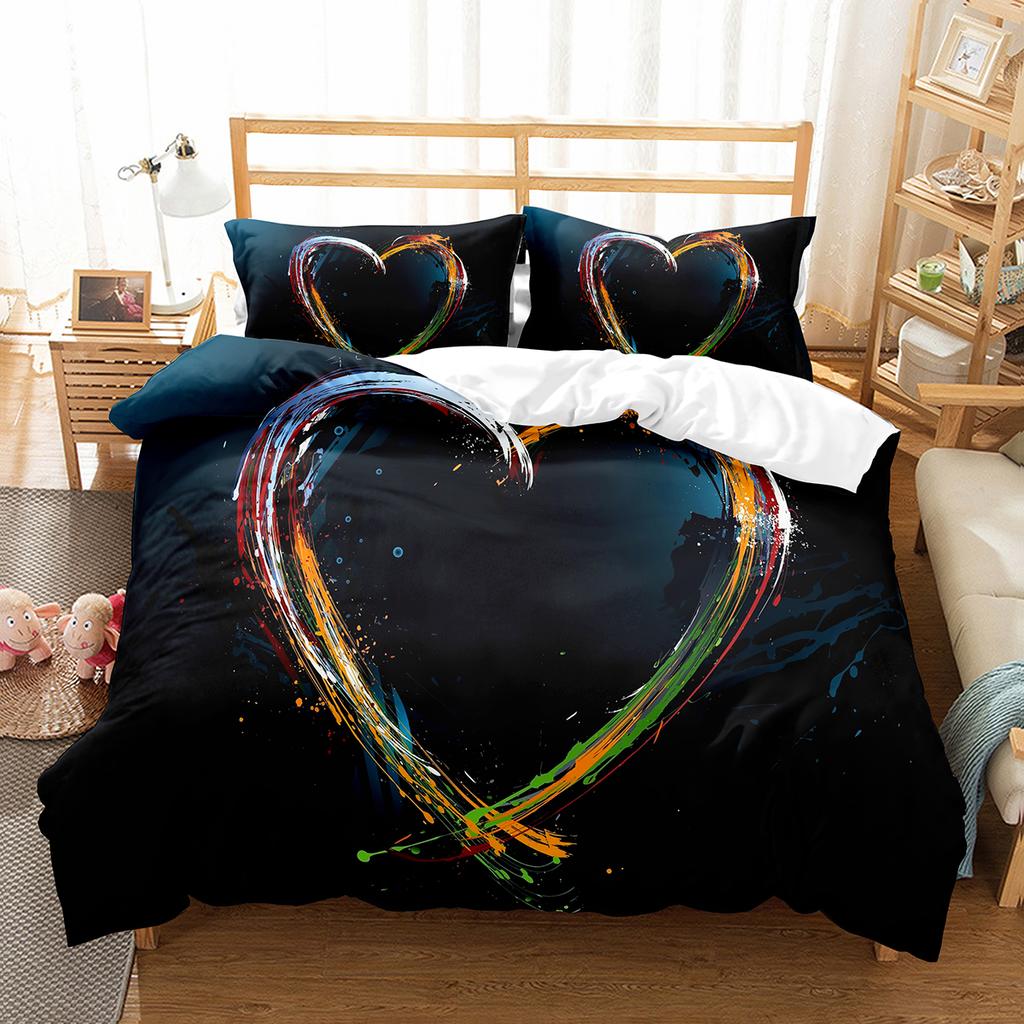 Love Heart Duvet Cover Set Romantic Polyester Comforter Cover Twin Full Size For Couple Girlfriend Bedroom Decor Bedding Set
