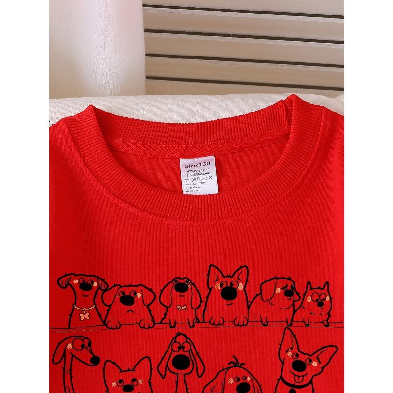 European Sizes Girls' Soft Crewneck Sweatshirt with Cute Dogs Cartoon Pattern, Casual All-Match for Fall Winter, Ideal Present.