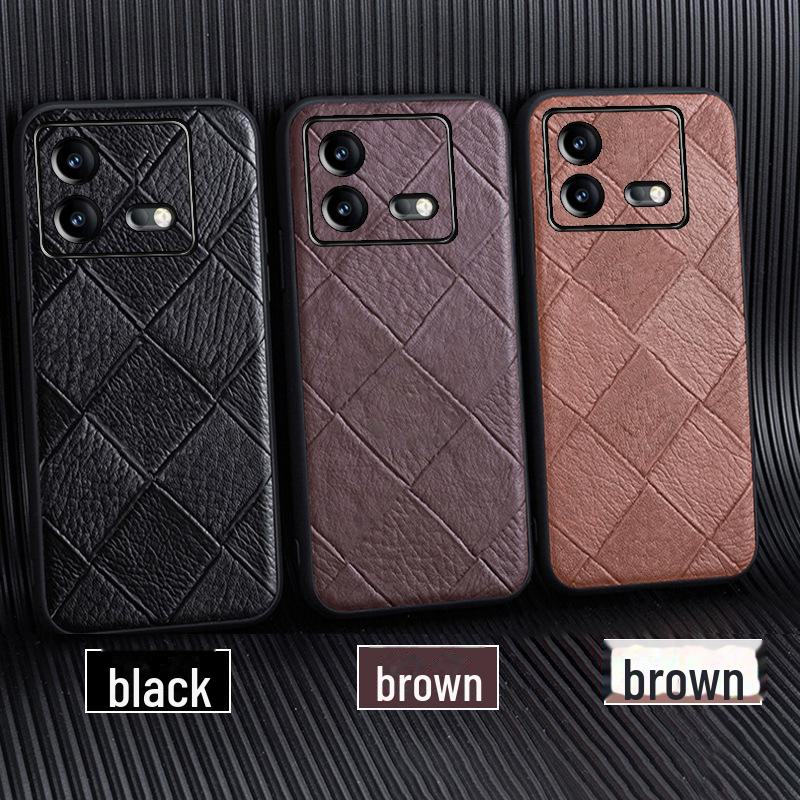 

Защитный чехол из гоночной воловьей кожи с ромбовидным узором для iQOO Neo7/Neo7Pro Contact for other models кофейный