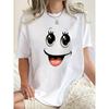 European Size Fashion Women's Short-Sleeve T-Shirt - Adorable Cartoon Smile Print, Lively and Fun. Easy-to-match Comfortable Casual Round-neck Top