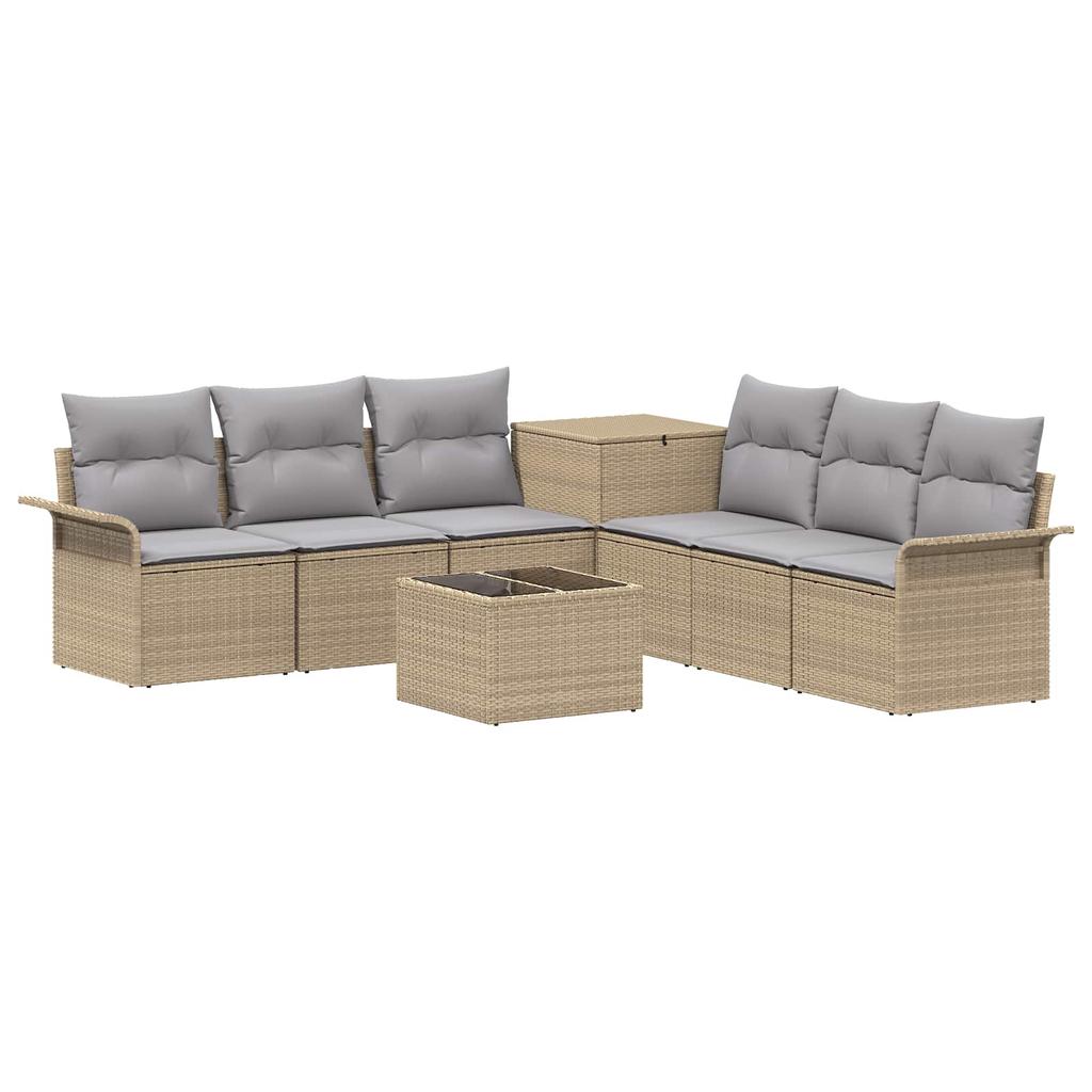 Sofa Set 8 pcs Beige and Light Gray Poly Rattan and Steel