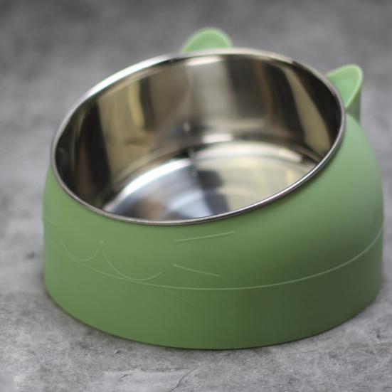 Miska dla zwierząt Kształt twarzy kota Ukośny design Stal nierdzewna Suplement do karmienia kota do domu